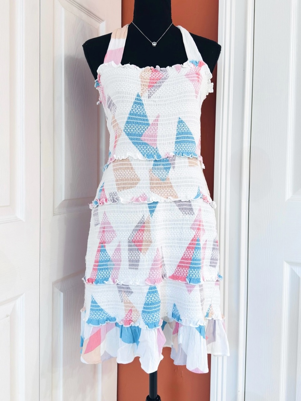 BUDDY LOVE ~ Colorful Tiered Ruffled Geometric Halter Dress size M